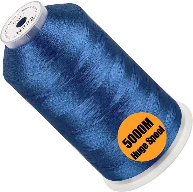 New brothread - Single Huge Spool 5000M Each Polyester Embroidery Machine Thread 40WT for Commercial and Domestic Machines - Ocean Blue(Janome Color) - Image 1